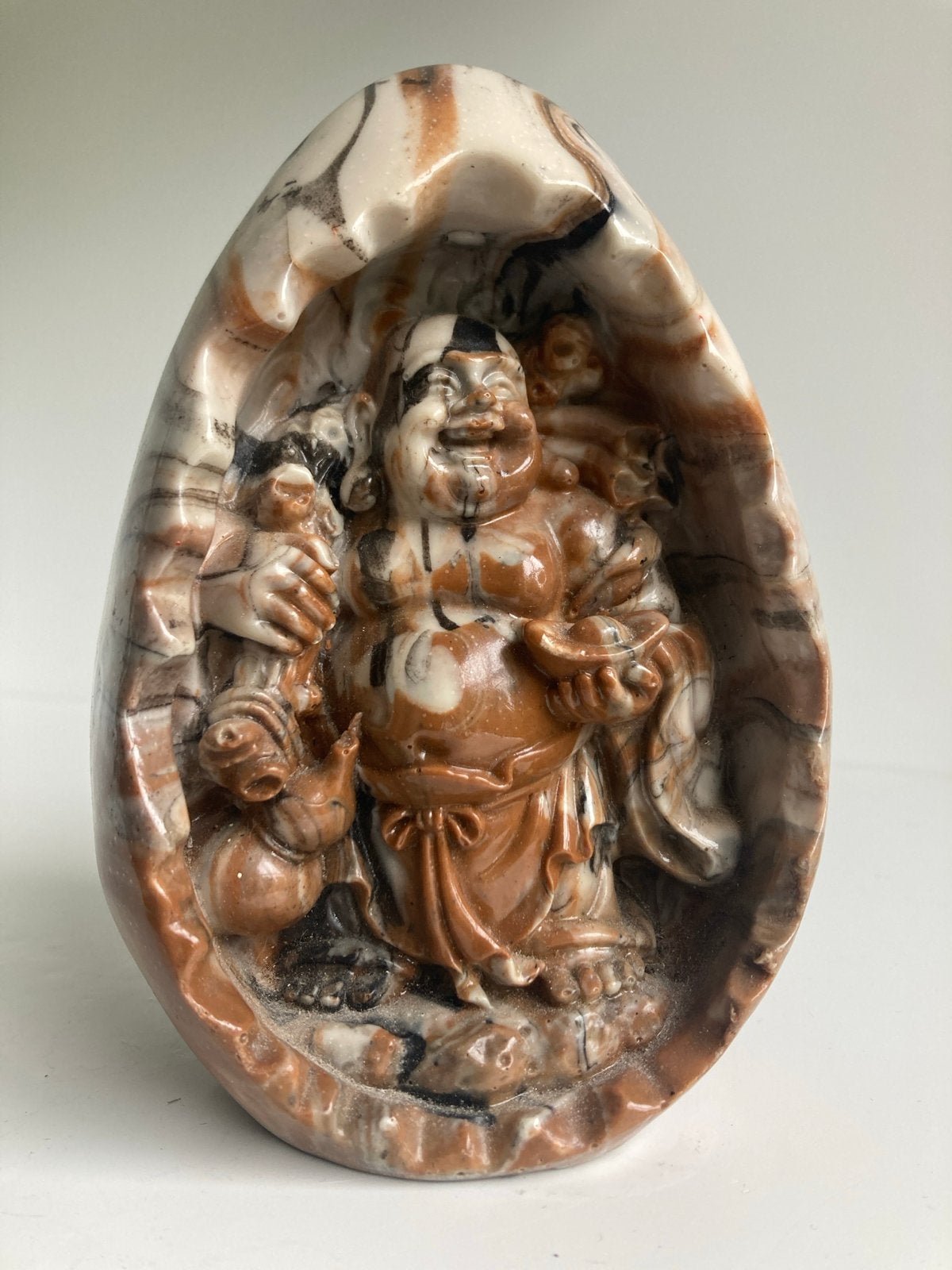 Onyx ei met Handgesneden Boeddha en Chinese tekens, Ophalen of Verzenden