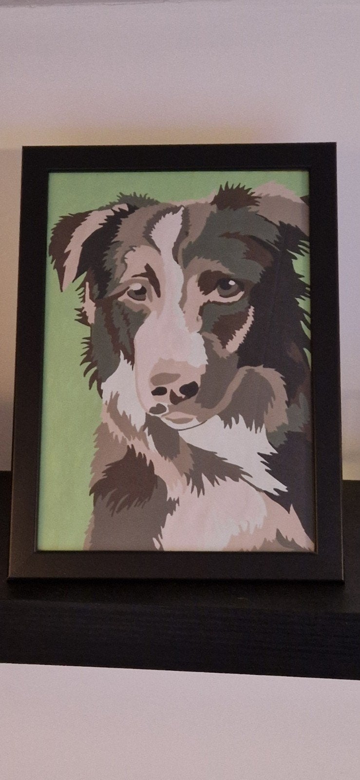 Schilderij Border Collie., Ophalen, Acrylverf, Papier/karton, Achter glas