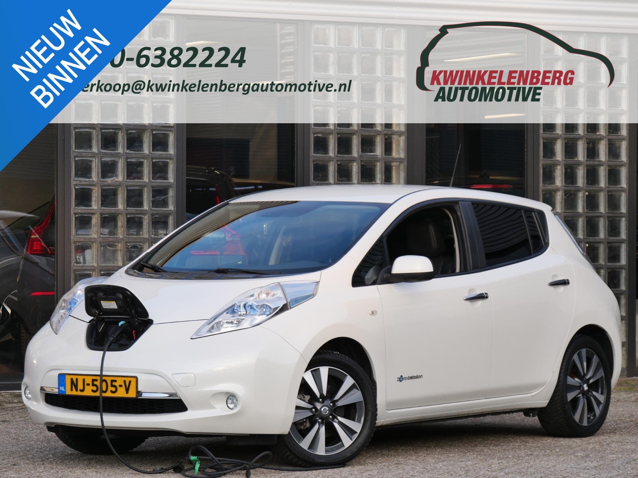 Nissan LEAF 30kWh TEKNA/ TREKHAAK/ LEER/ 360° CAMERA/ BOSE, Auto's, Gebruikt, Zwart, Wit, 30 kWh