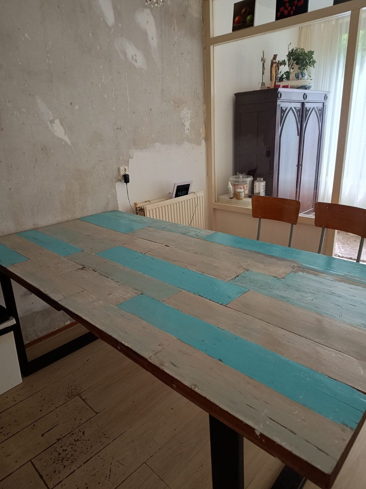Grote tafel van boothout - Uniek en robuust, Ophalen, Gebruikt, 200 cm of meer, Vijf personen of meer