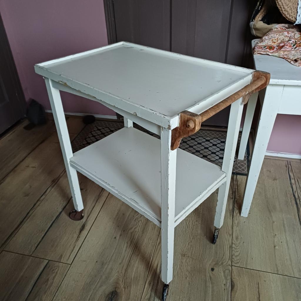 Oud sleets Frans tafeltje serveerwagen met wieltjes brocante, Huis en Inrichting, Ophalen, Minder dan 55 cm, Gebruikt, 60 cm of meer