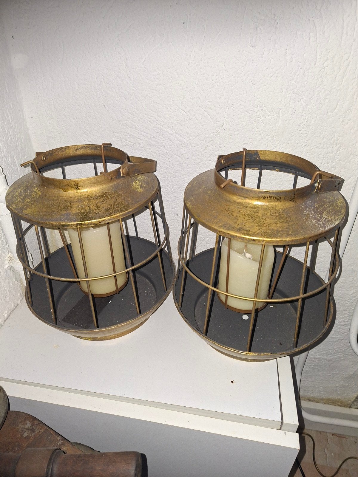 2 windlichten goudkleurig, Ophalen of Verzenden, Trommel