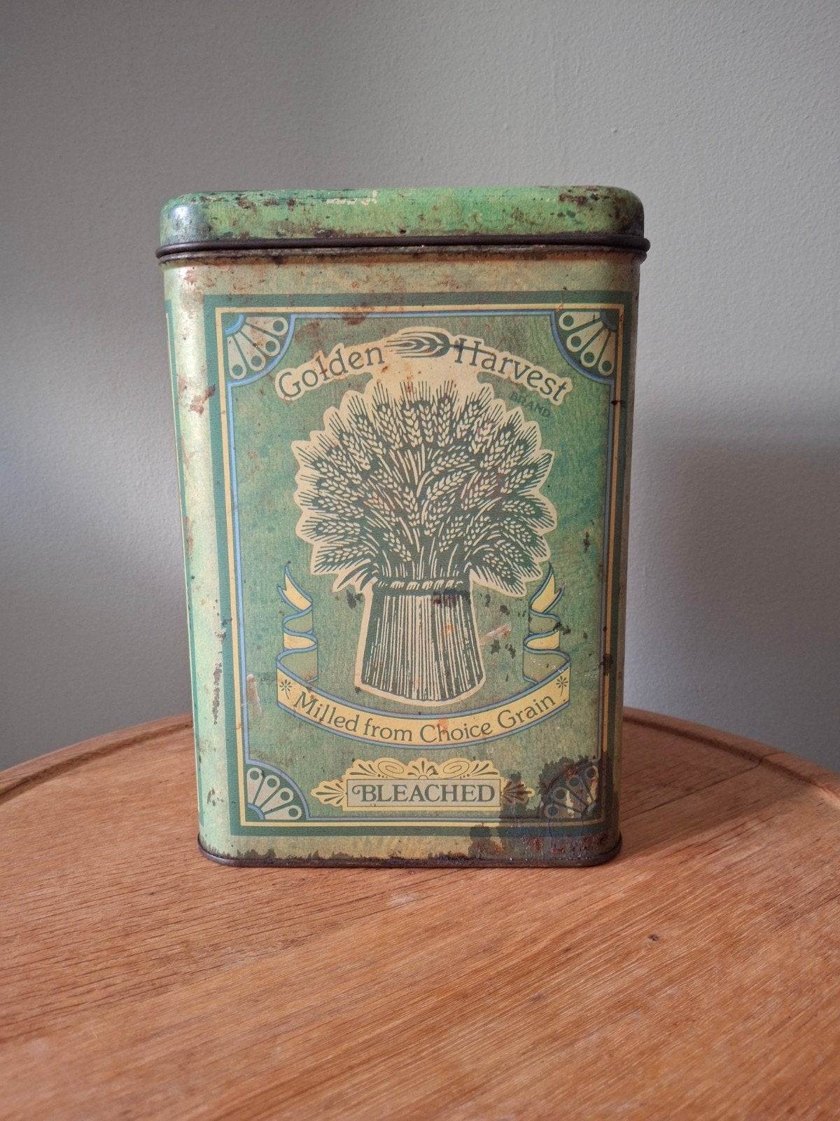 Prachtig groot groen nostalgisch Koren blik, Ophalen of Verzenden