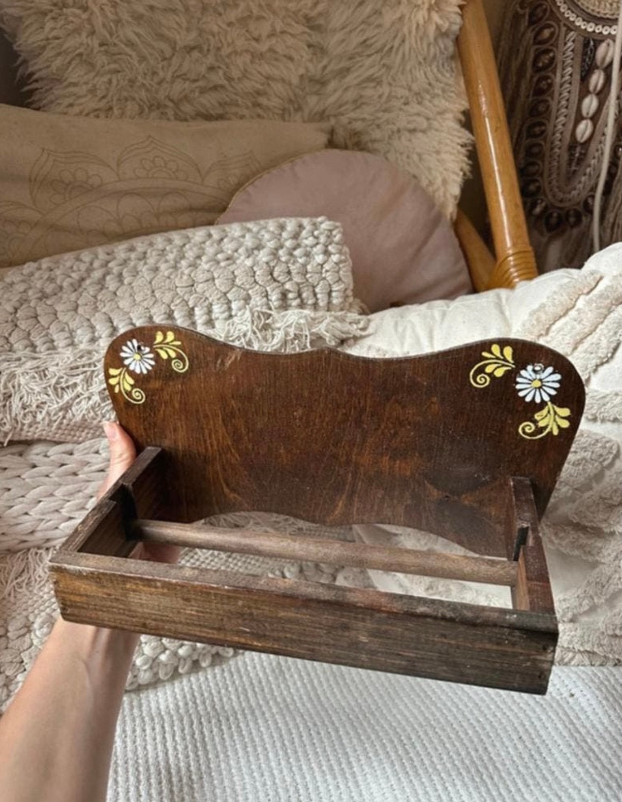 Houten keukenrolhouder met beschilderingen - vintage item, Ophalen of Verzenden