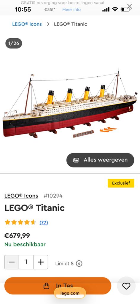 LEGO Icons 10294 Titanic - Nieuw en Ongeopend, Kinderen en Baby's, Speelgoed | Duplo en Lego, Ophalen, Lego, Nieuw, Icons