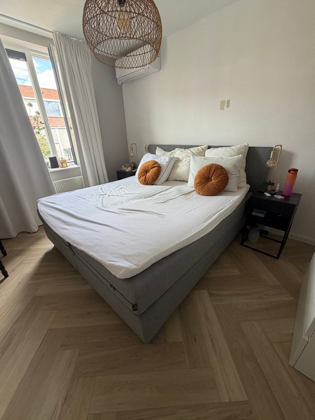 Grijze Boxspring 200x180 - Dream Time, Ophalen, Tweepersoons, Zo goed als nieuw, 180 cm
