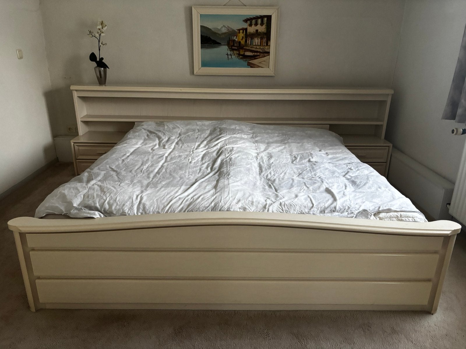 2persoons bed met ombouw en 2 nachtkastjes, Ophalen, Gebruikt, Tweepersoons, 180 cm