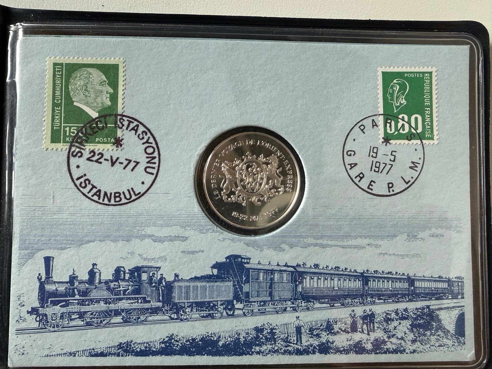 Laatste Rit Oriënt Express Medaille & Postzegels 1977, Ophalen of Verzenden, Nederland en Buitenland, Munten en Bankbiljetten