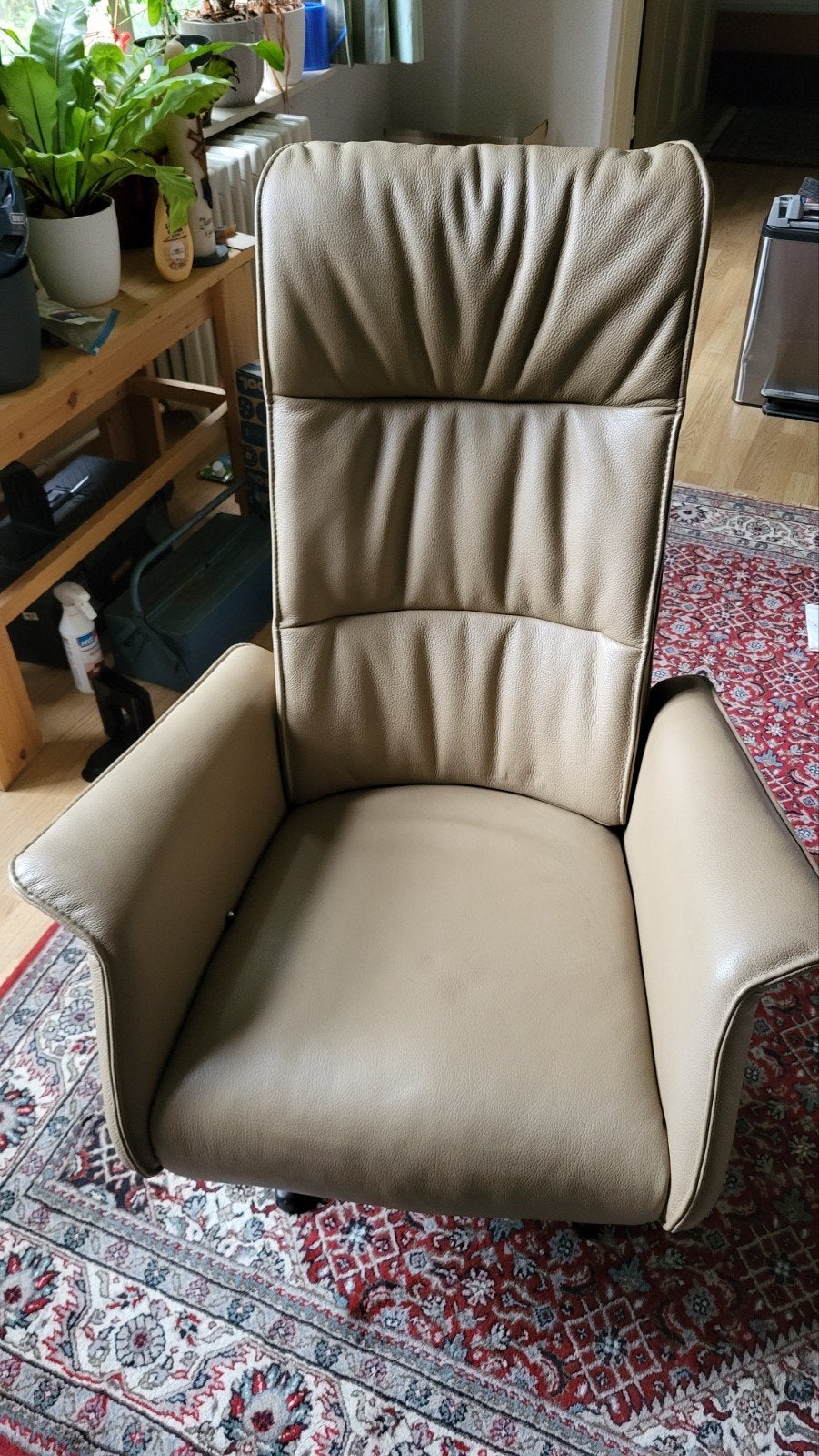 Comfortabele beige leren relaxfauteuil, Ophalen, Gebruikt, Overige kleuren, Leer