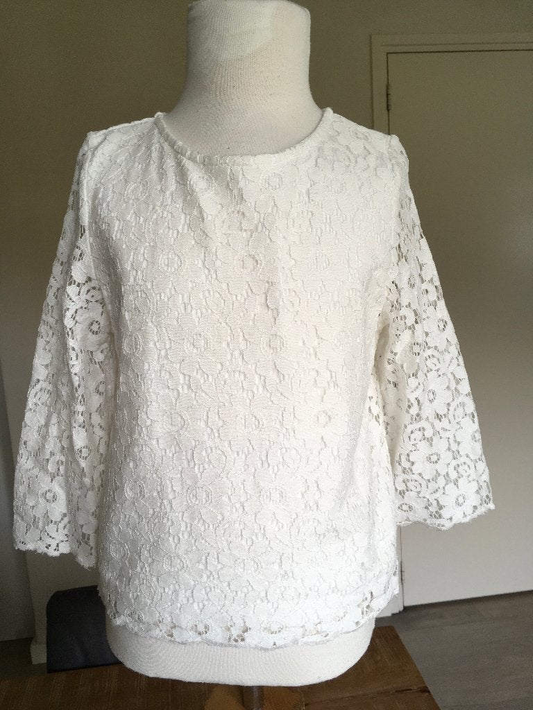 BIZZY prachtig shirt wit nieuwstaat maat 140 3/4 mouwtje D26, Meisje, Ophalen of Verzenden, Zo goed als nieuw, Shirt of Longsleeve