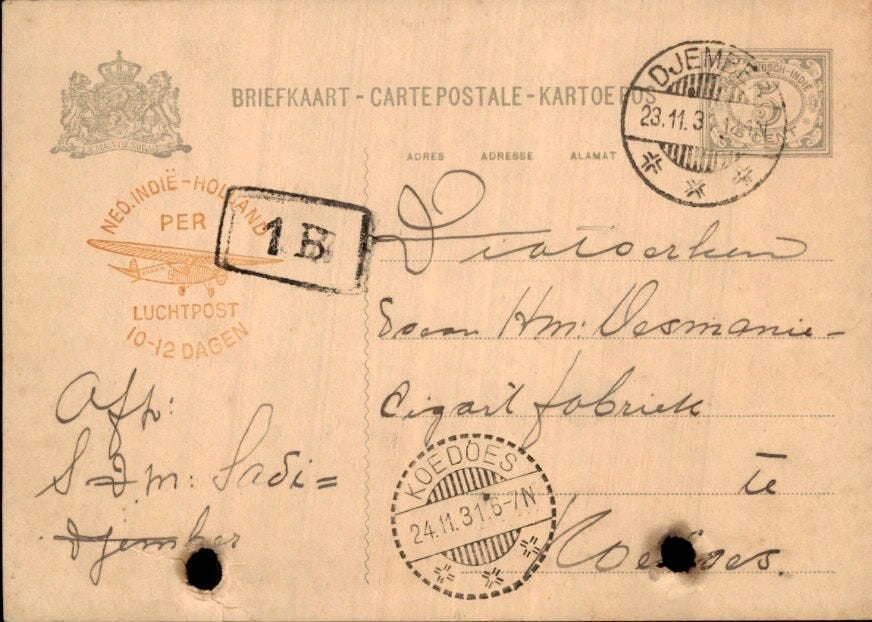 Nederlands Indië - Stempel Koedoes - Djember - 1931, Ophalen of Verzenden, Briefkaart