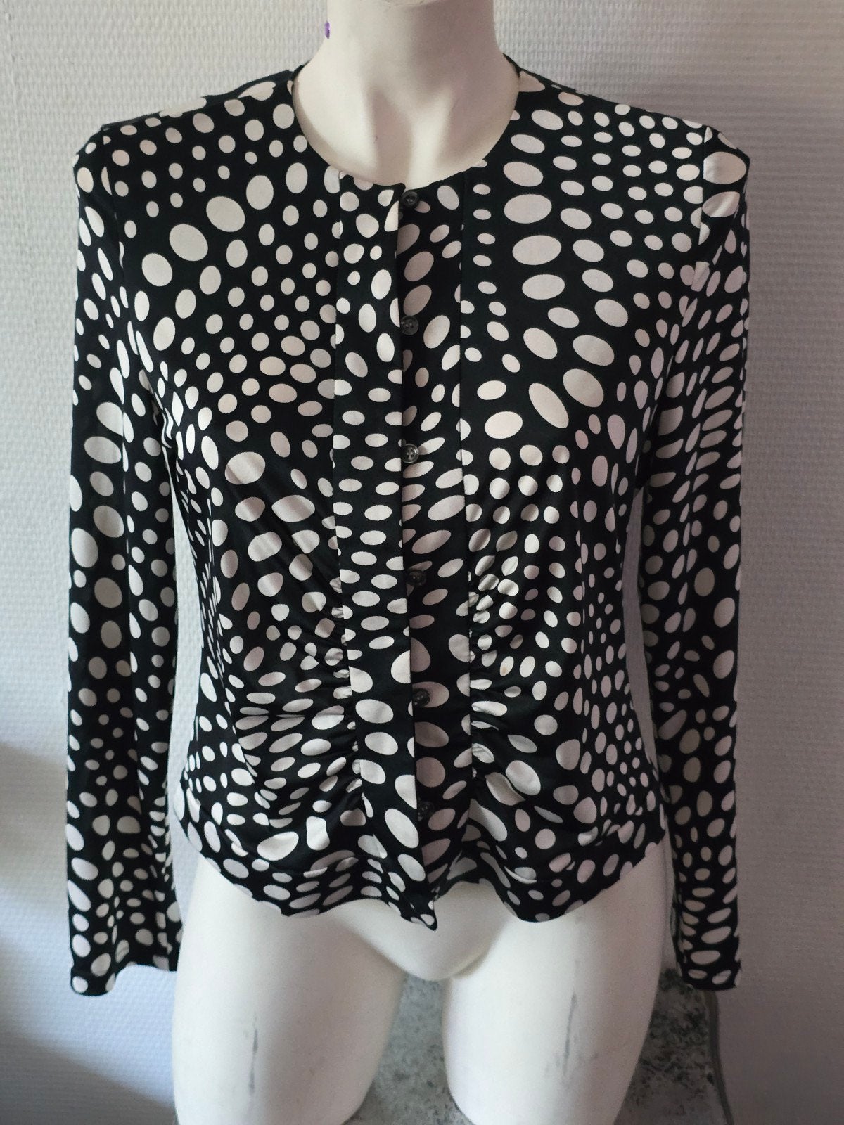 Select by Hermann Lange blouse zwart wit stippen maat 40, Maat 38/40 (M), Meerkleurig, Ophalen of Verzenden, Zo goed als nieuw