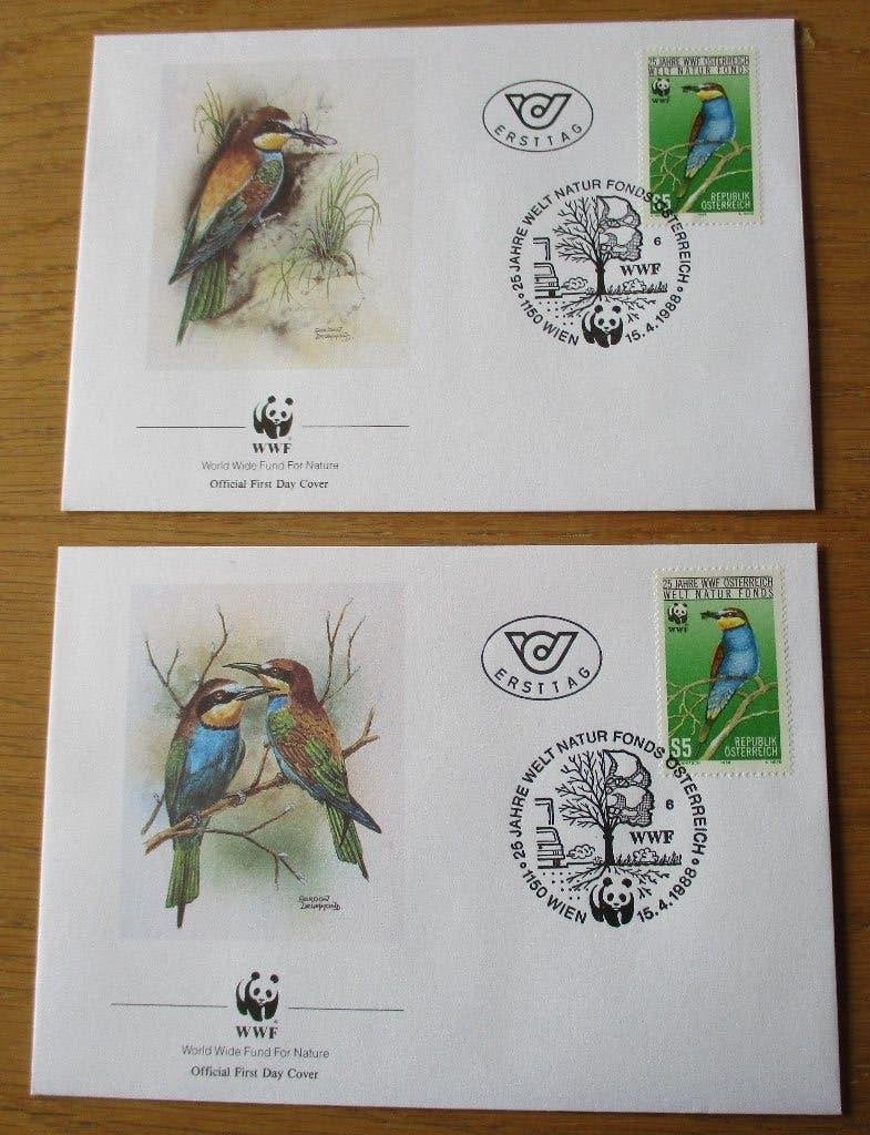 Oostenrijk, WWF Bijeneter, in 2 FDC varianten, Verzenden, Gestempeld, Dier of Natuur