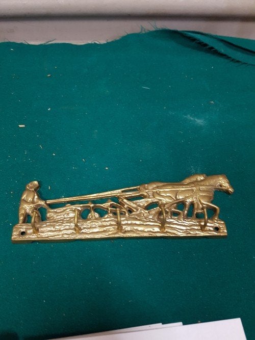 Muurhanger met 5 haken van messing met afbeelding van boer,, Ophalen of Verzenden, 'T Olde Gre-j, Info@toldegrej.nl, Endepoelstraat 20f Didam
