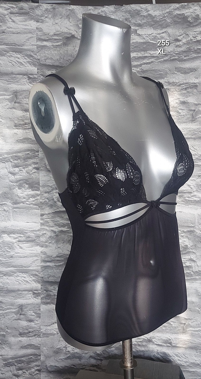 Sexy Zwart kanten top met bandjes - XL, Onbekend, Ophalen of Verzenden, Zwart, Nachtkleding