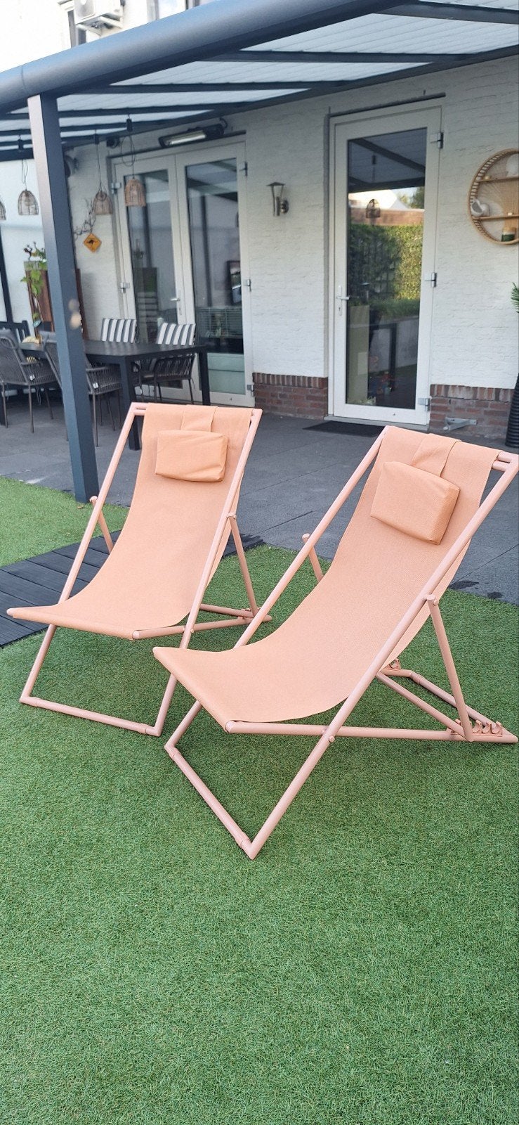 2x strandstoel playa met kussentjes, Ophalen of Verzenden, Nieuw, Metaal, Inklapbaar