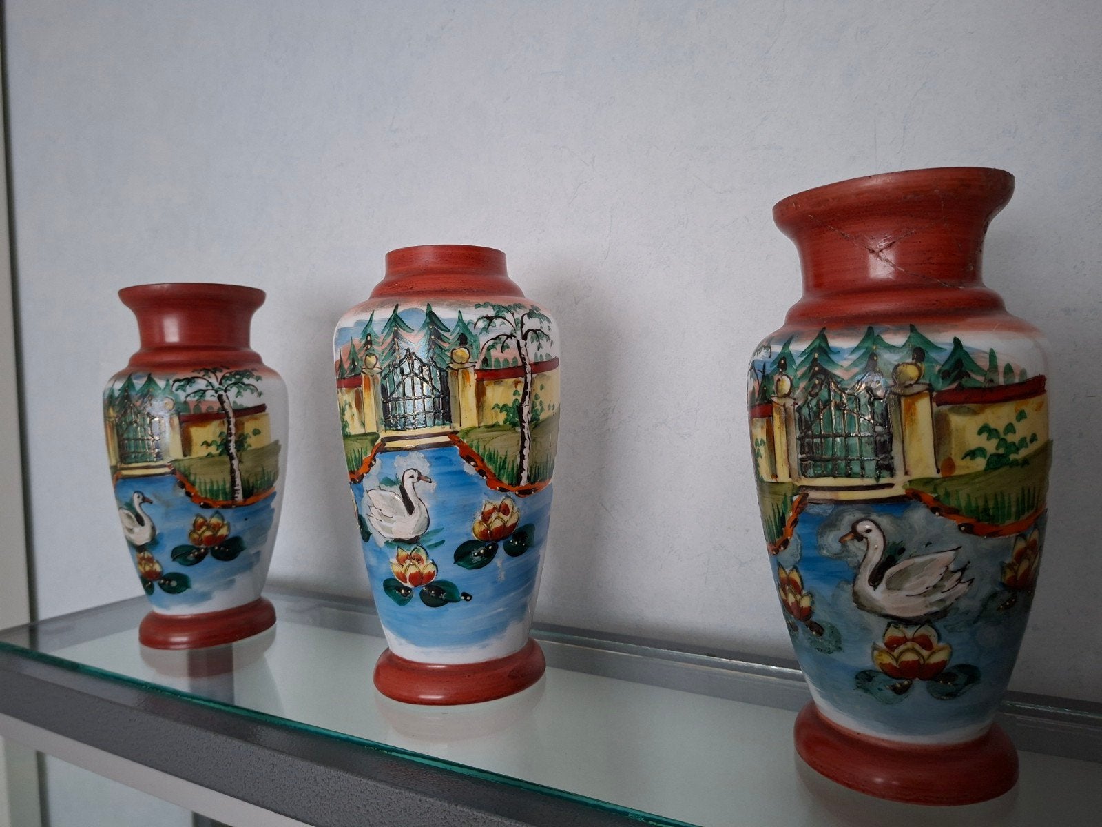 Vazenset Opaline handbeschilderd uit 1890-1900, Antiek en Kunst, Ophalen