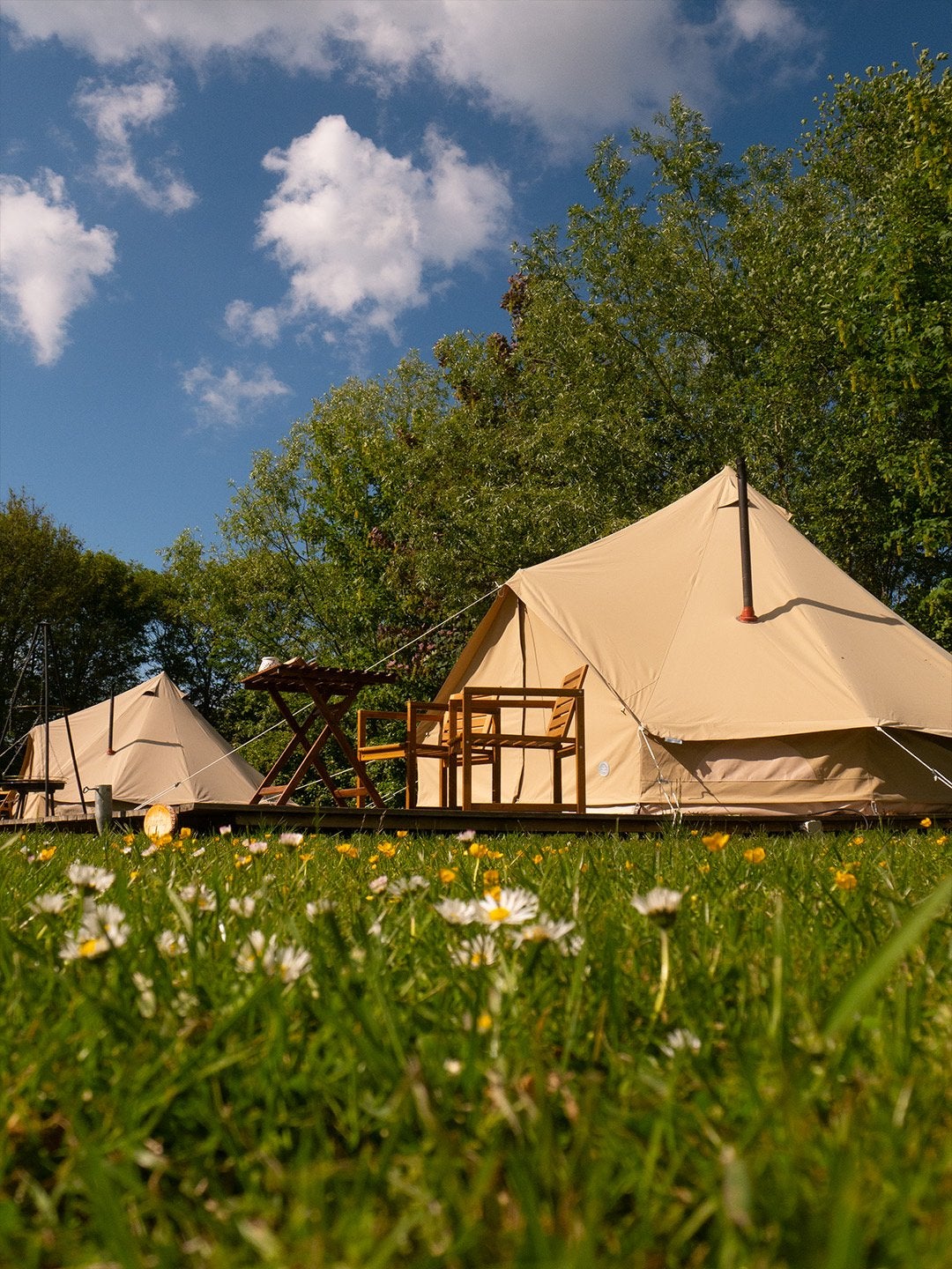 Luxe Glamping Tent met Houtkachel - Ideaal voor Natuurliefhe, Caravans en Kamperen, Ophalen, Gebruikt, Tot en met 4