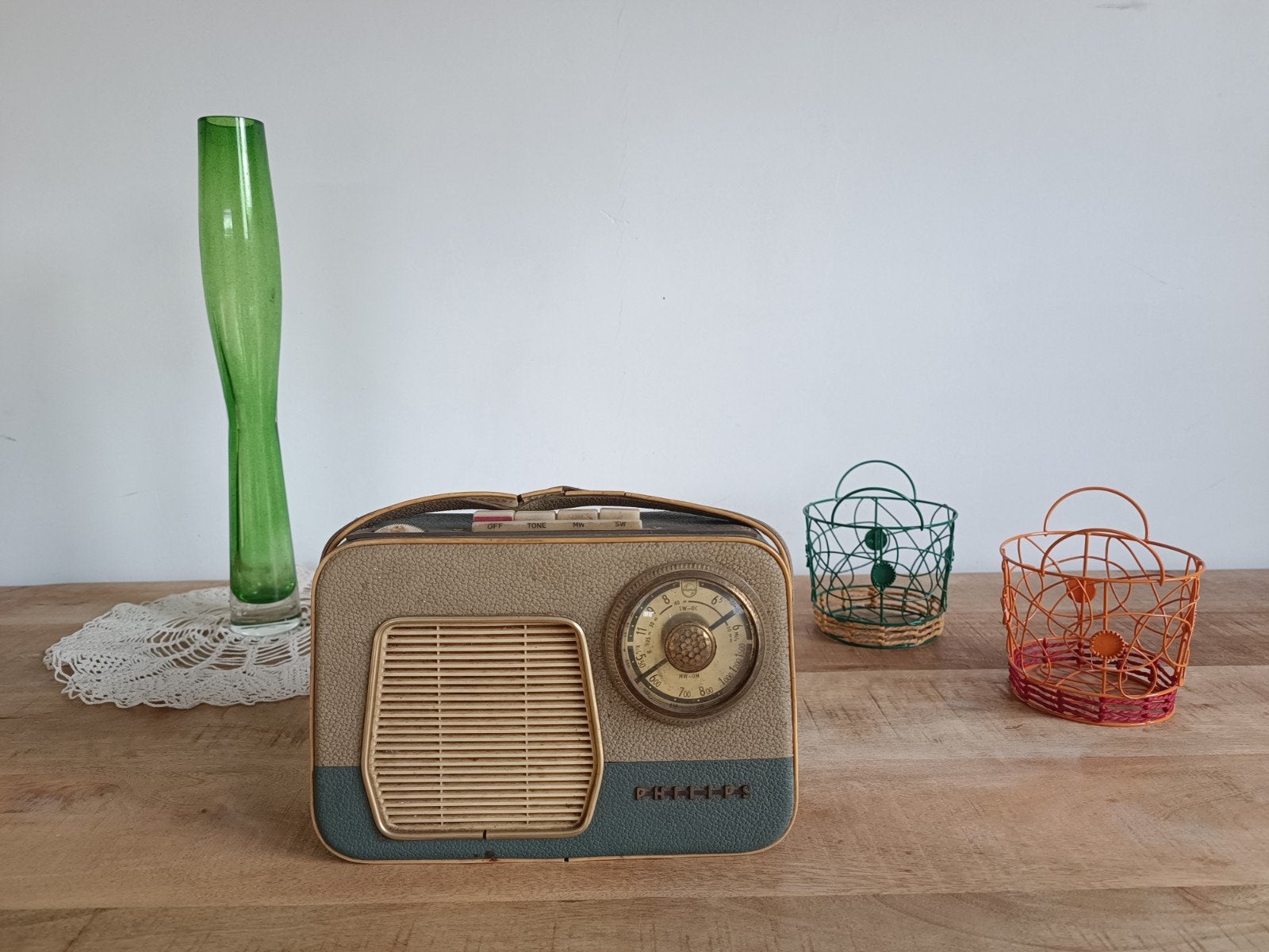vintage Philips radio L3X03T / 00W compleet met metalen ring, Ophalen of Verzenden