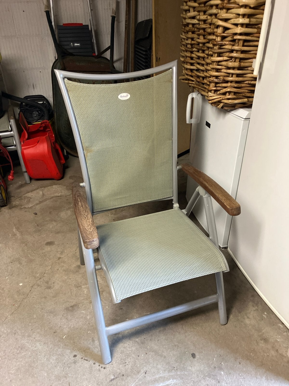 Tuinstoel - Aluminium met houten armleuningen, Ophalen, Gebruikt, Aluminium, Inklapbaar