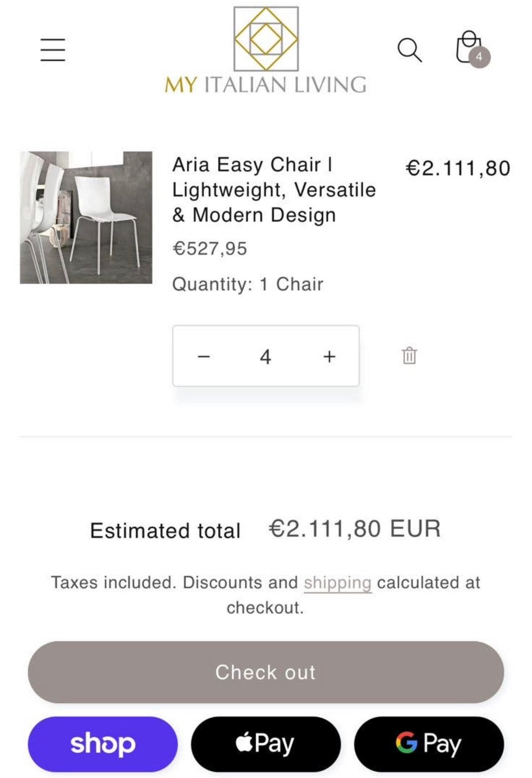 TONIN CASA Aria Easy made in Italy design stoelen 4 stuks, Huis en Inrichting, Ophalen, Kunststof, Gebruikt, Wit