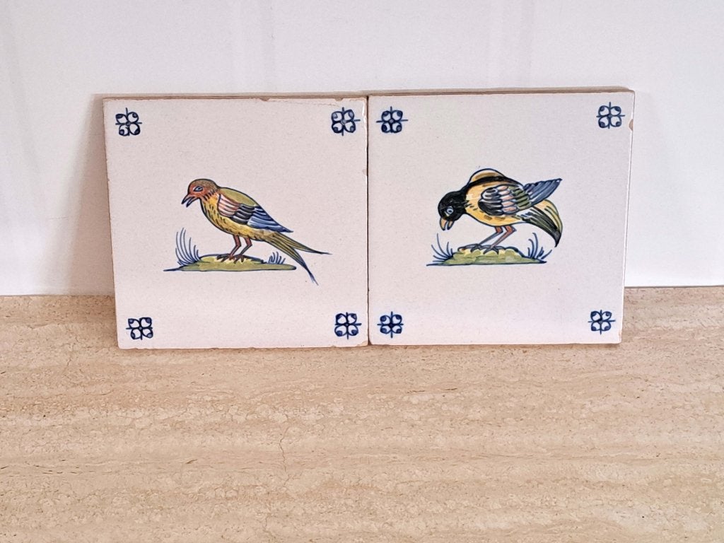 2 x Nederlandse Delftse tegels vogels polychroom, Ophalen of Verzenden