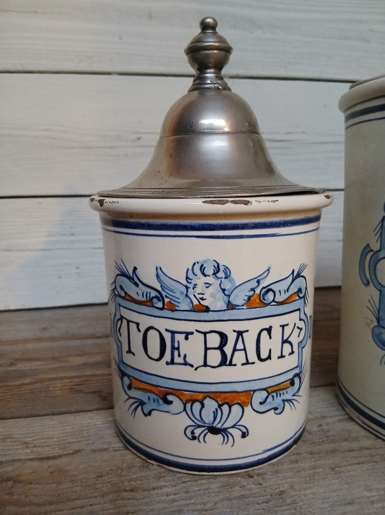 Royal Goedewaagen tabakspot ‘Toeback’ met metalen deksel., Antiek en Kunst, Ophalen of Verzenden