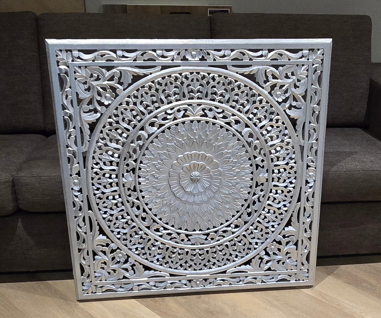 Prachtig handgesneden houten wandpaneel zilver, Huis en Inrichting, Ophalen, Oosters, Hout, Zo goed als nieuw