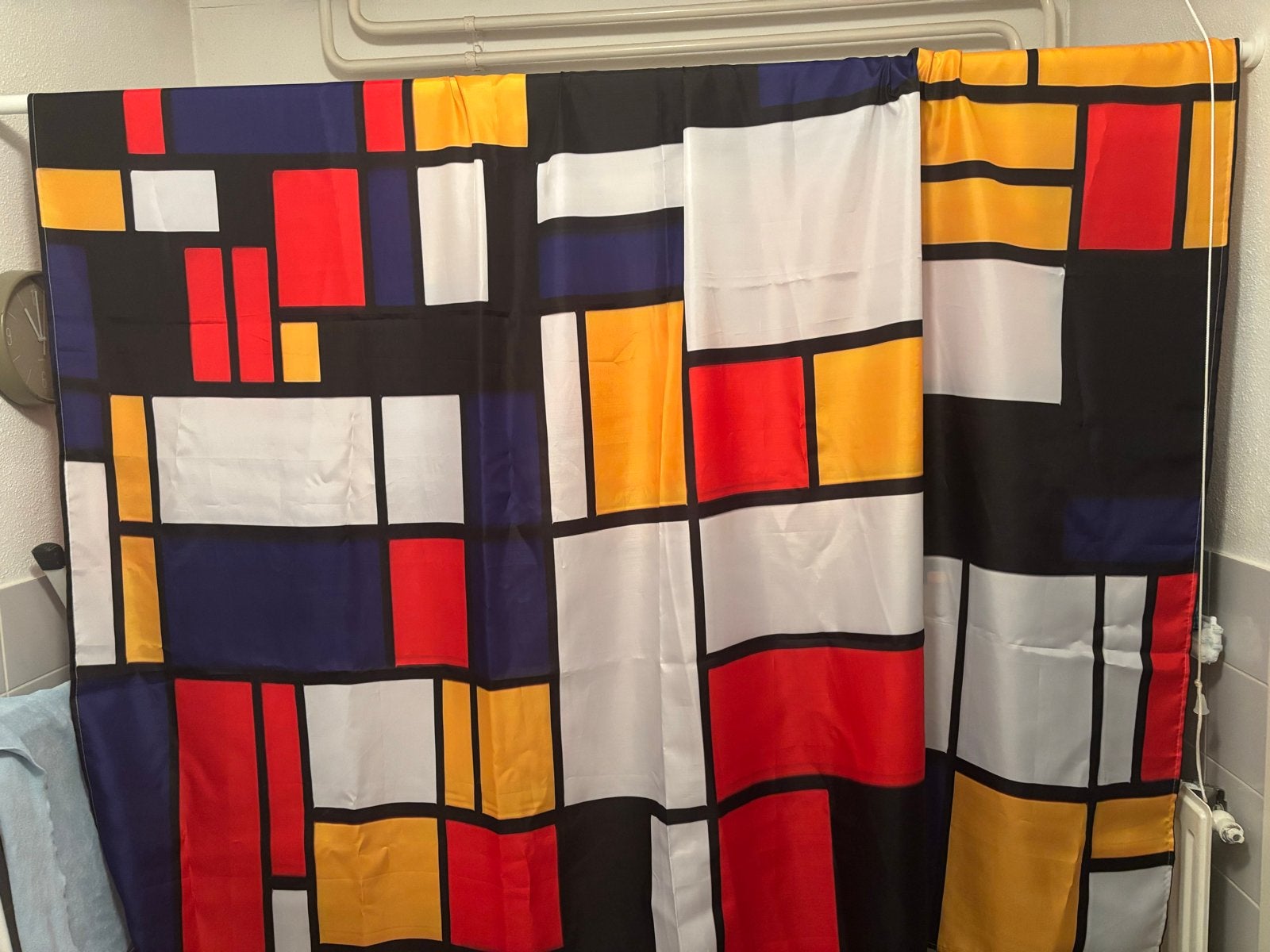 Douchegordijn met Mondriaan-stijl patroon, Ophalen, Zo goed als nieuw, Meerkleurig, Douche-accessoire