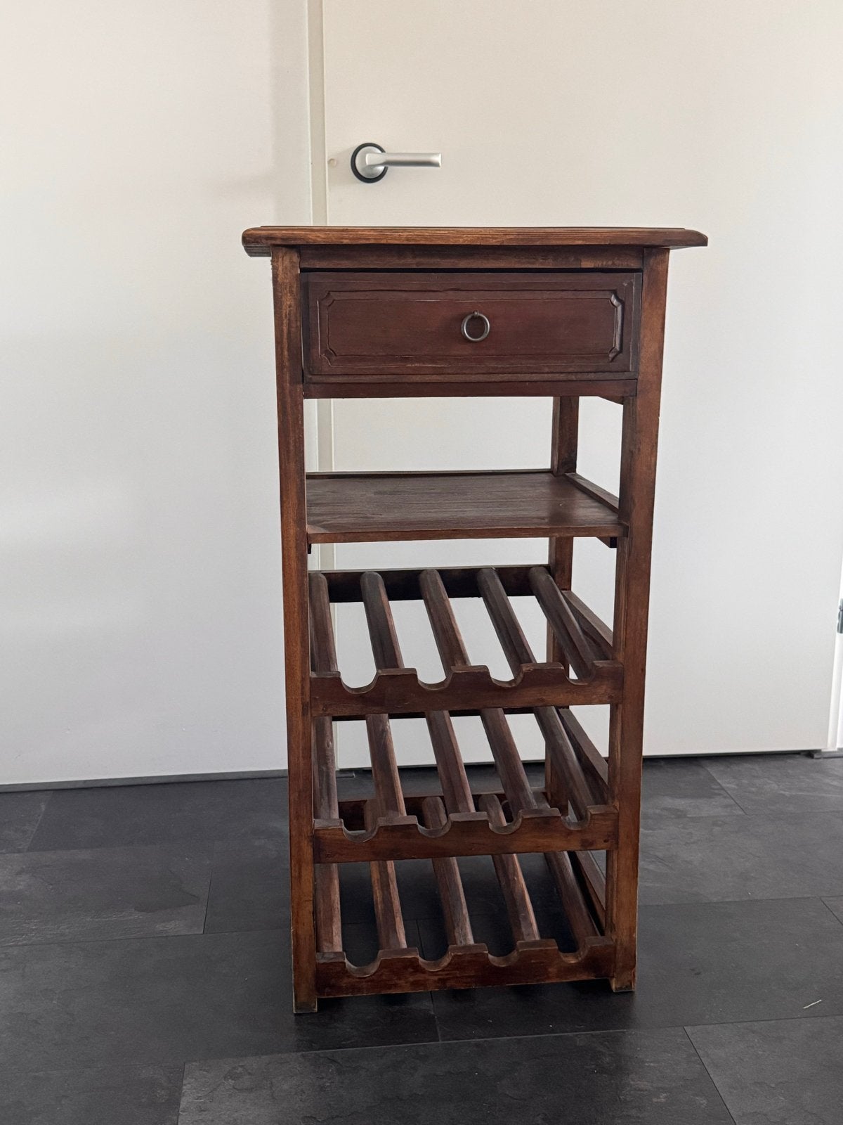 Vintage Hardhouten Wijnkastje met Lade - 12 Flessen, Ophalen, Gebruikt, 5 tot 15 flessen, 75 – 100