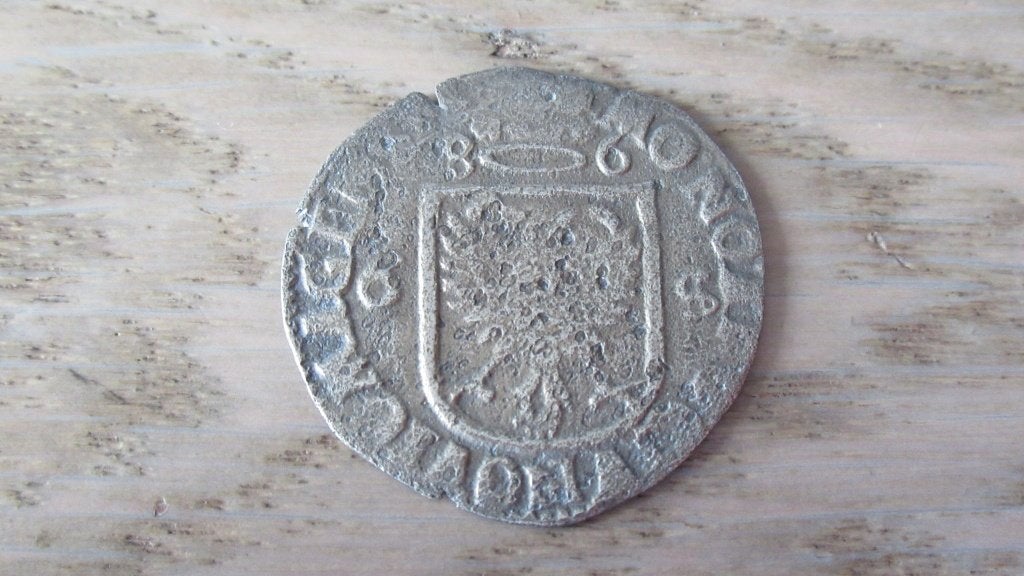 Zilveren provinciale 6 stuiver Nijmegen 1686 / bodemvondst, Vóór koninkrijk, Zilver, Losse munt, Overige waardes