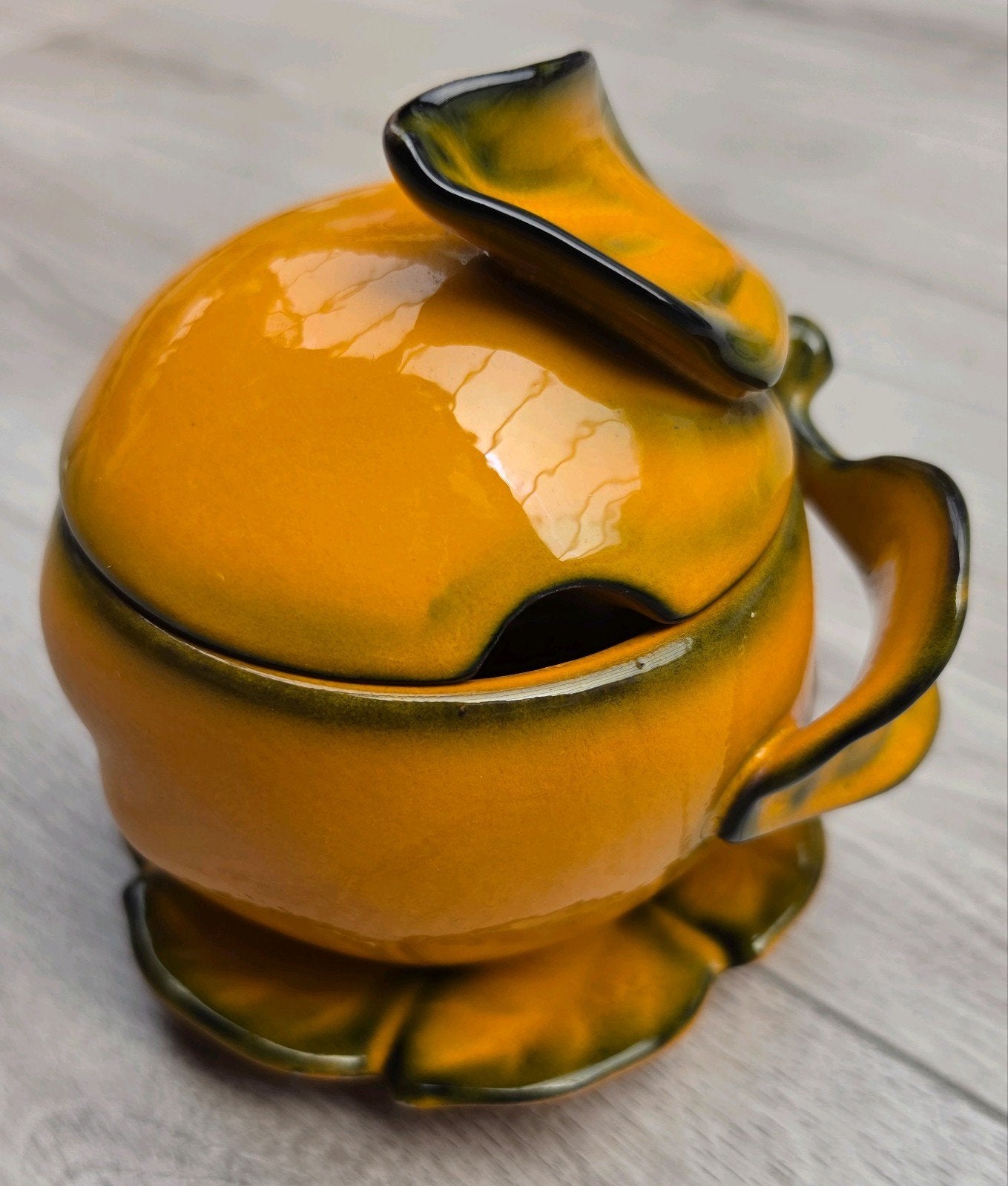 Vintage Oranje Keramisch Potje met Deksel - West-Duitsland, Ophalen of Verzenden