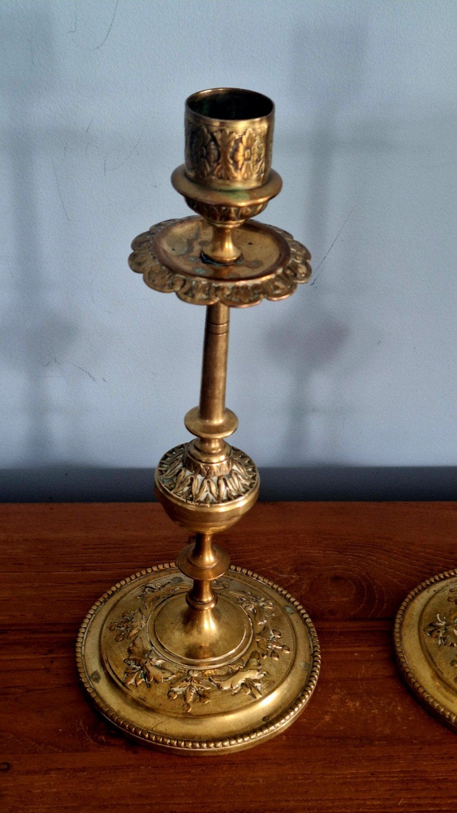 Antieke Koperen Kandelaars  Frankrijk 19e eeuw, Antiek en Kunst, Ophalen of Verzenden, Koper of Brons