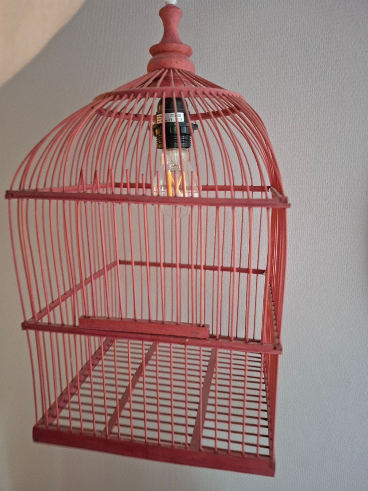 Leuke roze vogelkooi lamp voor de kinderkamer, Roze, E27 (groot), Zo goed als nieuw, Ophalen