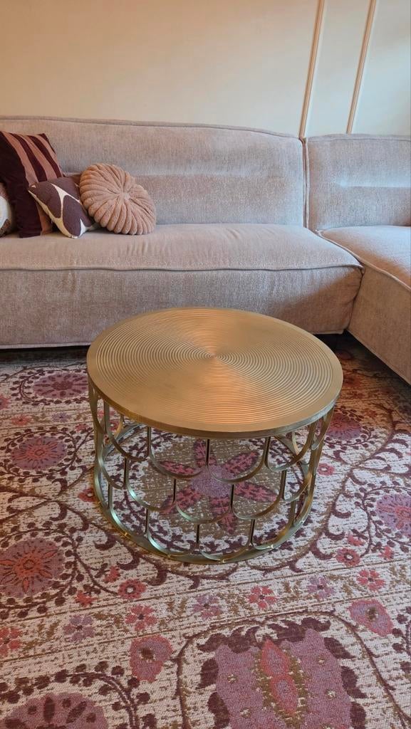 Gouden metalen ronde salontafel (Ø70cm, H43cm), Huis en Inrichting, Tafels | Salontafels, Ophalen, 50 tot 100 cm, Rond, 50 tot 100 cm