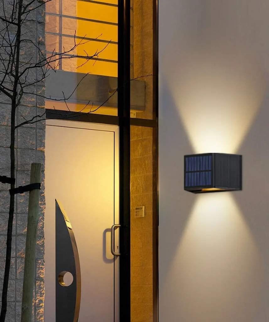 Outdoor Solar Up & Down COB LED wandlamp (warm wit), Ophalen, Kunststof, Zwart, Nieuw