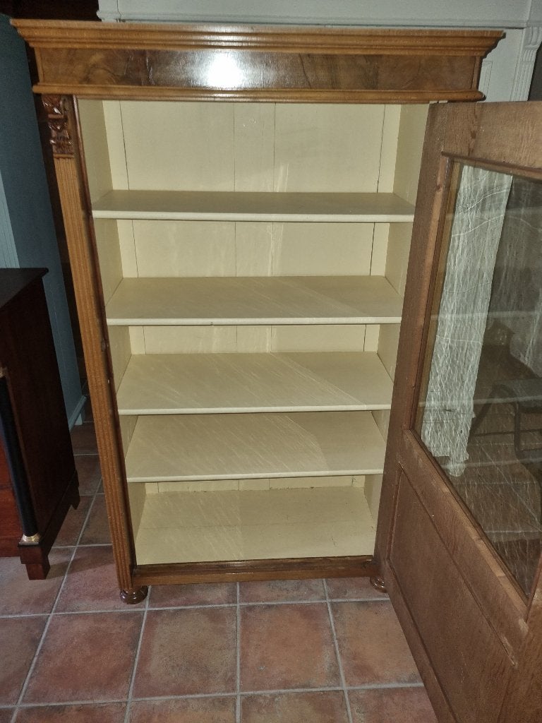 Prachtige Antieke Noten Vitrine Boeken Kast, Ophalen of Verzenden