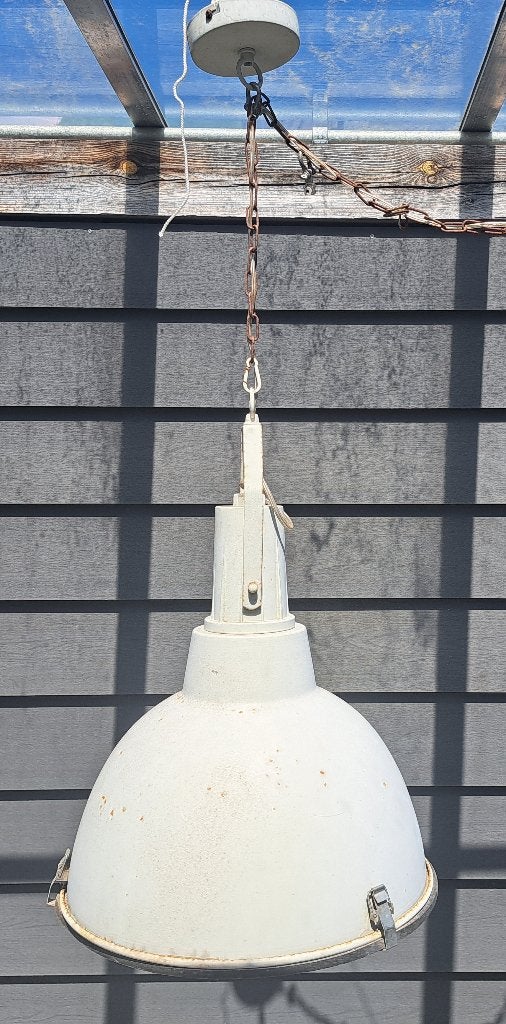 Industriële retro hanglamp lichtgrijs, Ophalen of Verzenden, Gebruikt, Glas, Industriële look