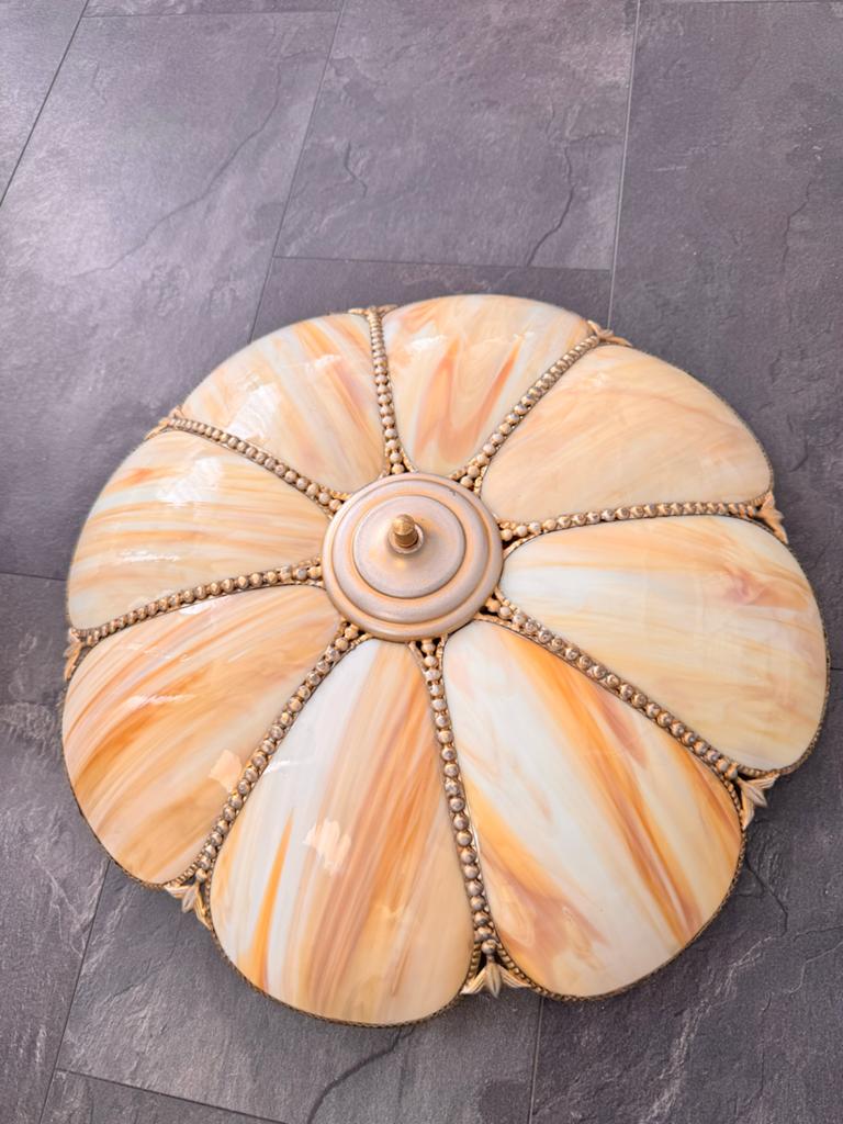 Vintage Tiffany-stijl Plafondlamp - Glas en Metaal, Huis en Inrichting, Lampen | Plafondlampen, Ophalen of Verzenden, Gebruikt