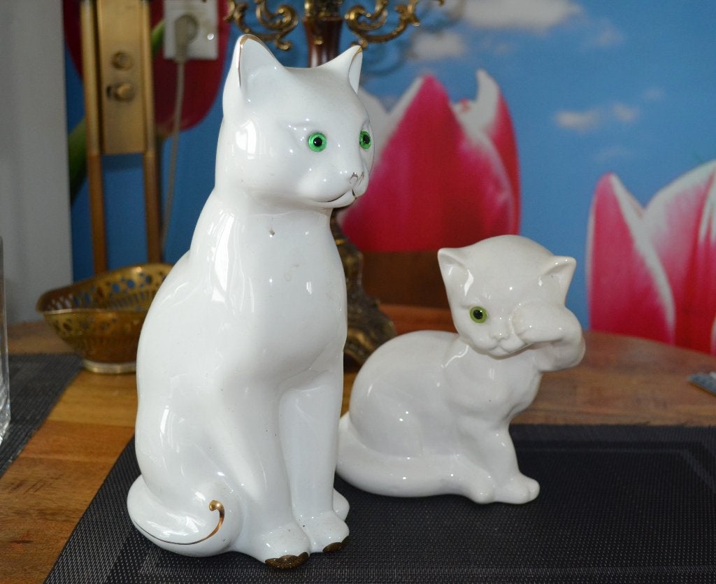 Vintage porseleinen katten – set van 2 – Portugal, Ophalen of Verzenden, Zo goed als nieuw, Dier