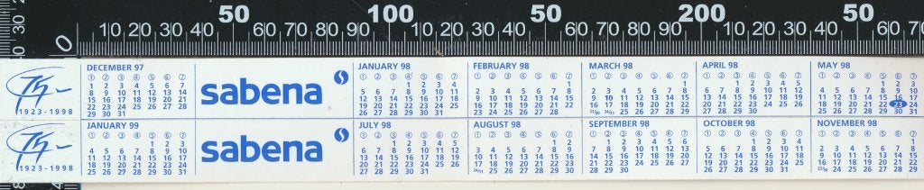 Sticker: Sabena - Jaarkalender 1998, Ophalen of Verzenden, Zo goed als nieuw, Bedrijf of Vereniging