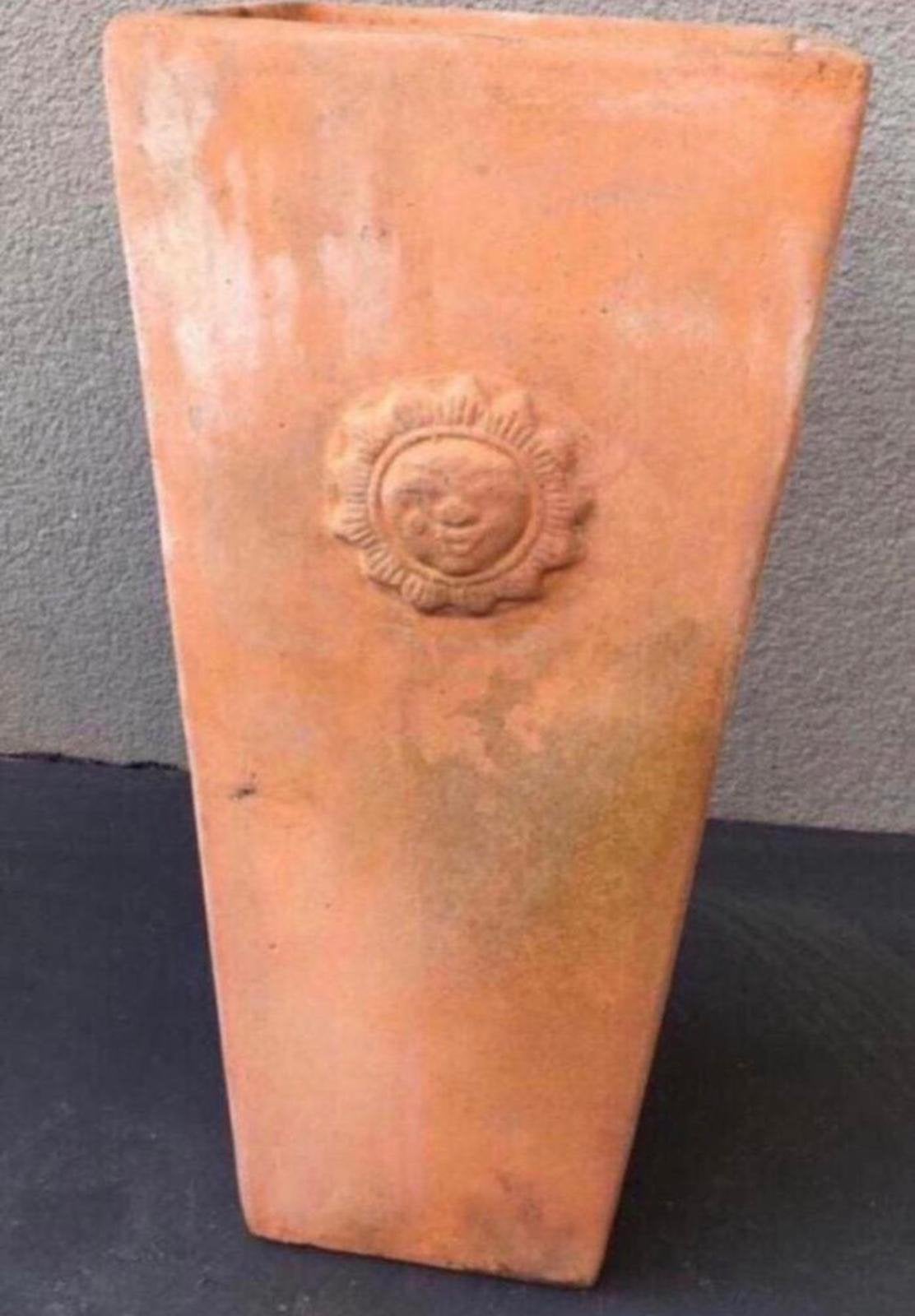 Terracotta bloempot met zonnedesign 39cm groot, Tuin en Terras, Bloempotten, Ophalen, Gebruikt, Minder dan 25 cm, Balkon