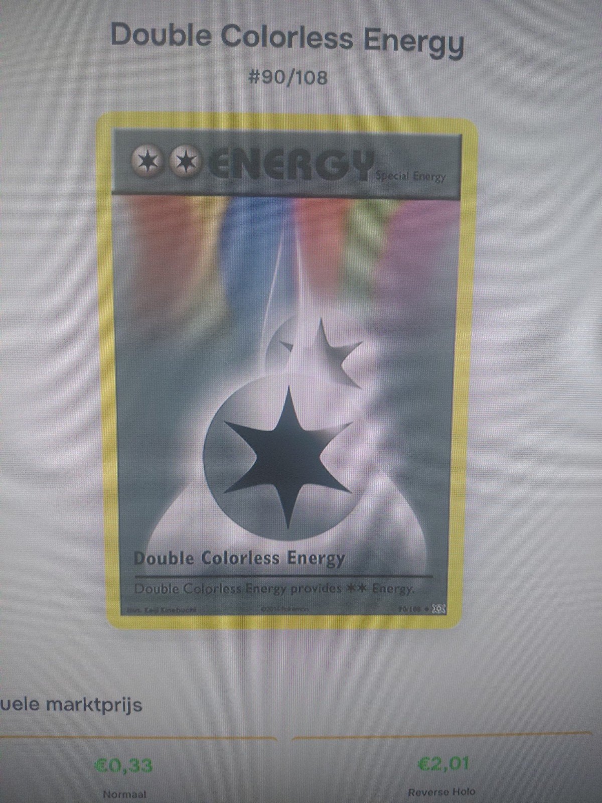 Pokémon Double Colorless Energy Kaart #90/108 (Reverse Holo), Ophalen of Verzenden, Zo goed als nieuw, Losse kaart, Foil