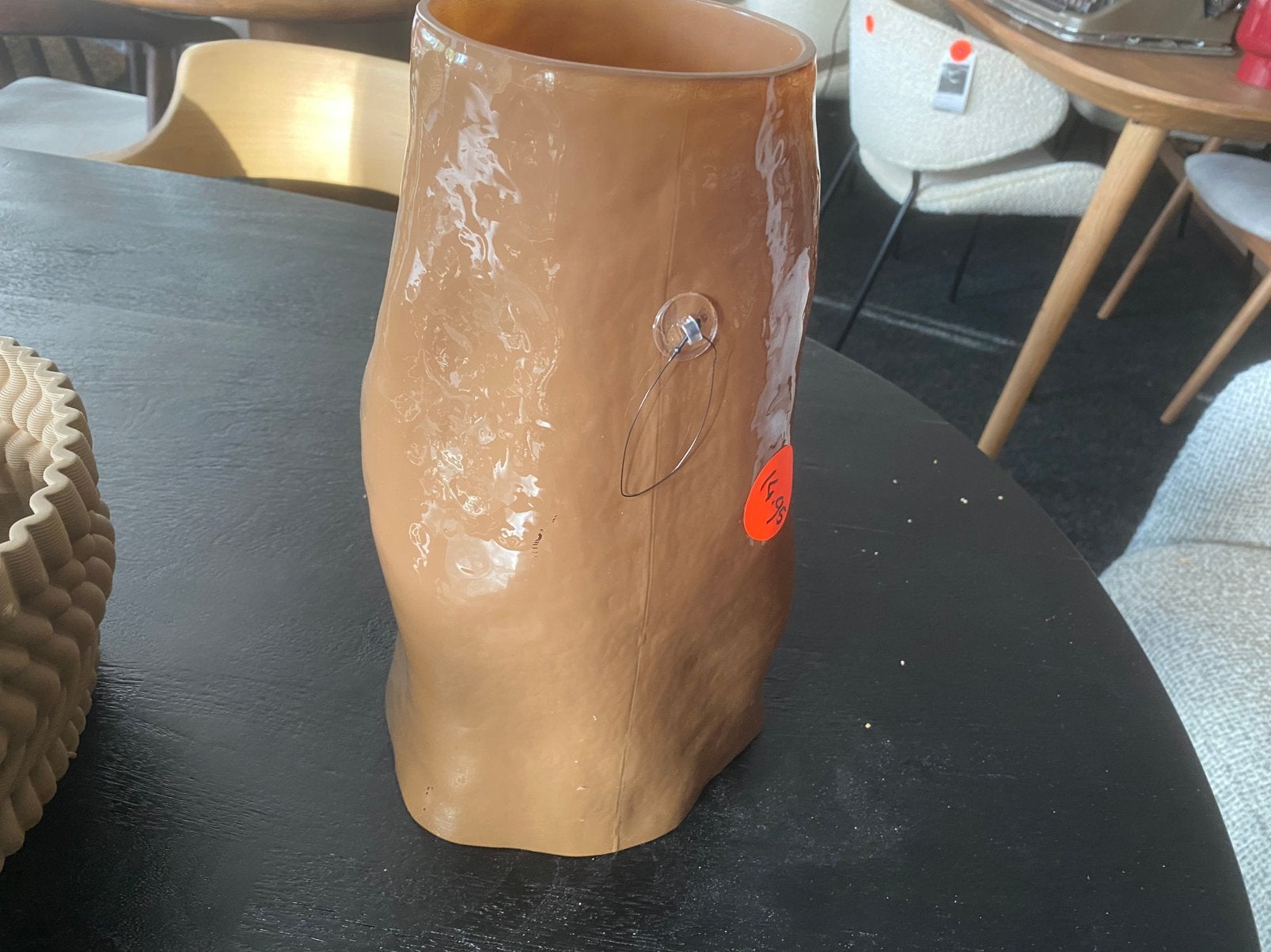 Vaas organische vorm licht bruin glas doorschijnend, Ophalen, Nieuw, Bruin, Glas