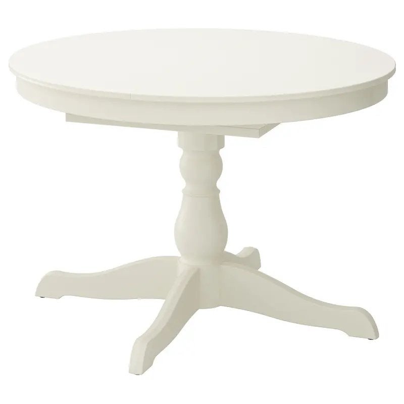 Witte ronde eettafel INGATORP, Ophalen, Gebruikt, 100 tot 150 cm, Rond