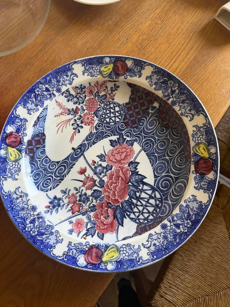 Vintage Japans decoratief bord met bloemen en zwaan, Ophalen of Verzenden