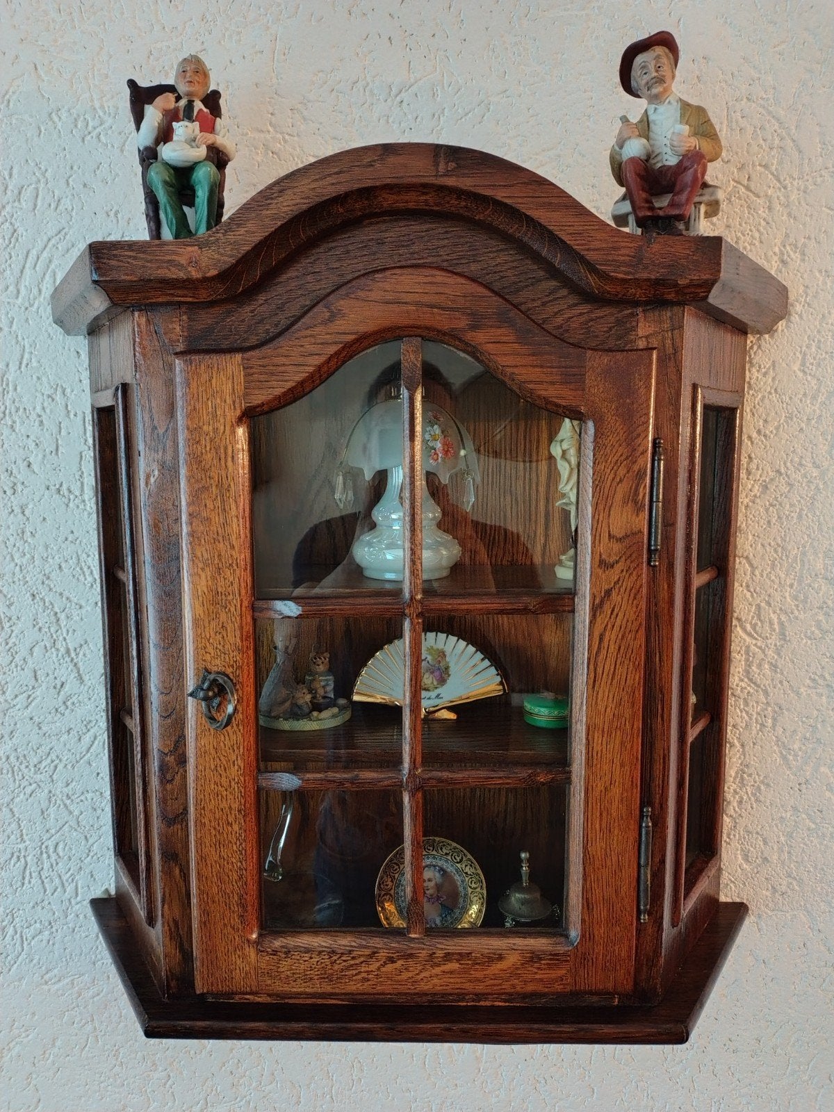 Antieke houten vitrinekast - wandkastje, Mid Century, Ophalen, Vintage, 50 tot 100 cm, Minder dan 100 cm