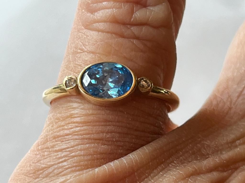 Gouden ring Aquamarijn en Saffier, Met edelsteen, Dame, Goud, Verzenden