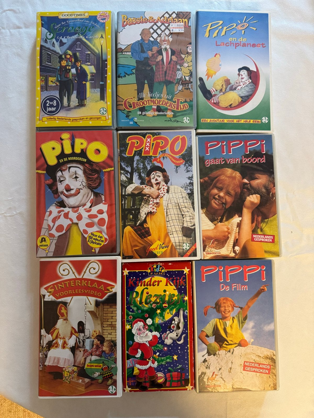 VHS Banden Collectie: Pipo, Bassie & Adriaan, Pippi, Sinterk, Nederlands ondertiteld, Gebruikt, Alle leeftijden, Kinderfilm