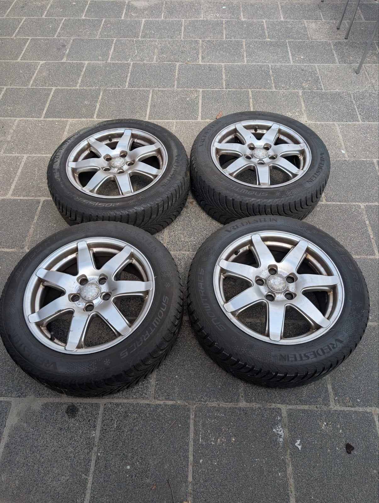 4 Velgen met winterbanden voor Mercedes W203 C-klasse, Ophalen, Gebruikt, 16 inch, Banden en Velgen